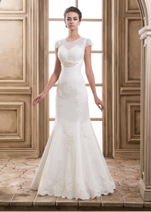 Cap Sleeves Lace Tulle Empire Waist Wedding Dress